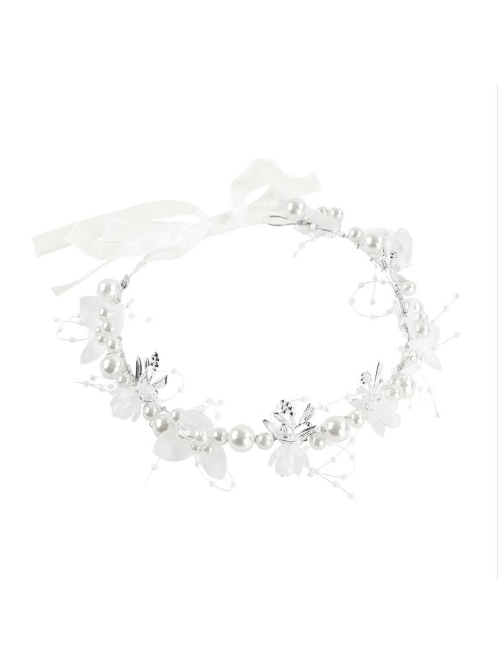 Women's Silver Leaves Metal And Plastic Artificial Floral Pearl Alloy Headband